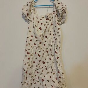 Ardene Backless Dress - White with Red and Brown Floral